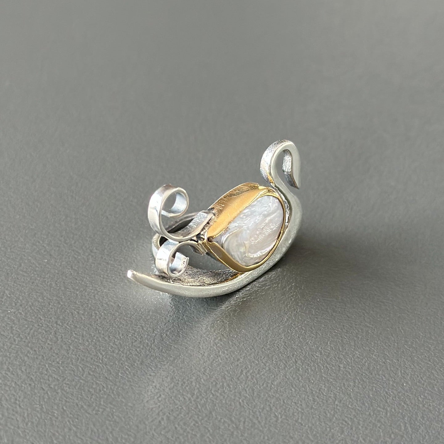 Silver Swan Ring with Pearl