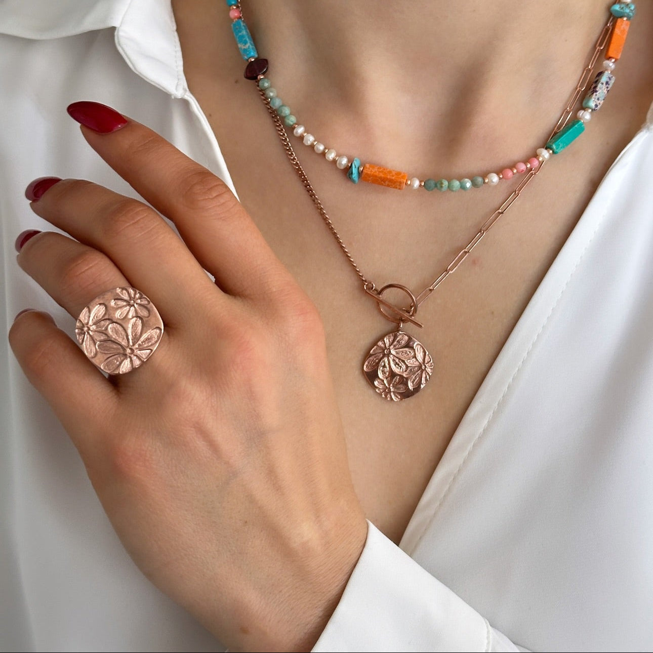 Flowers Sterling Silver Ring Rose Gold Plated