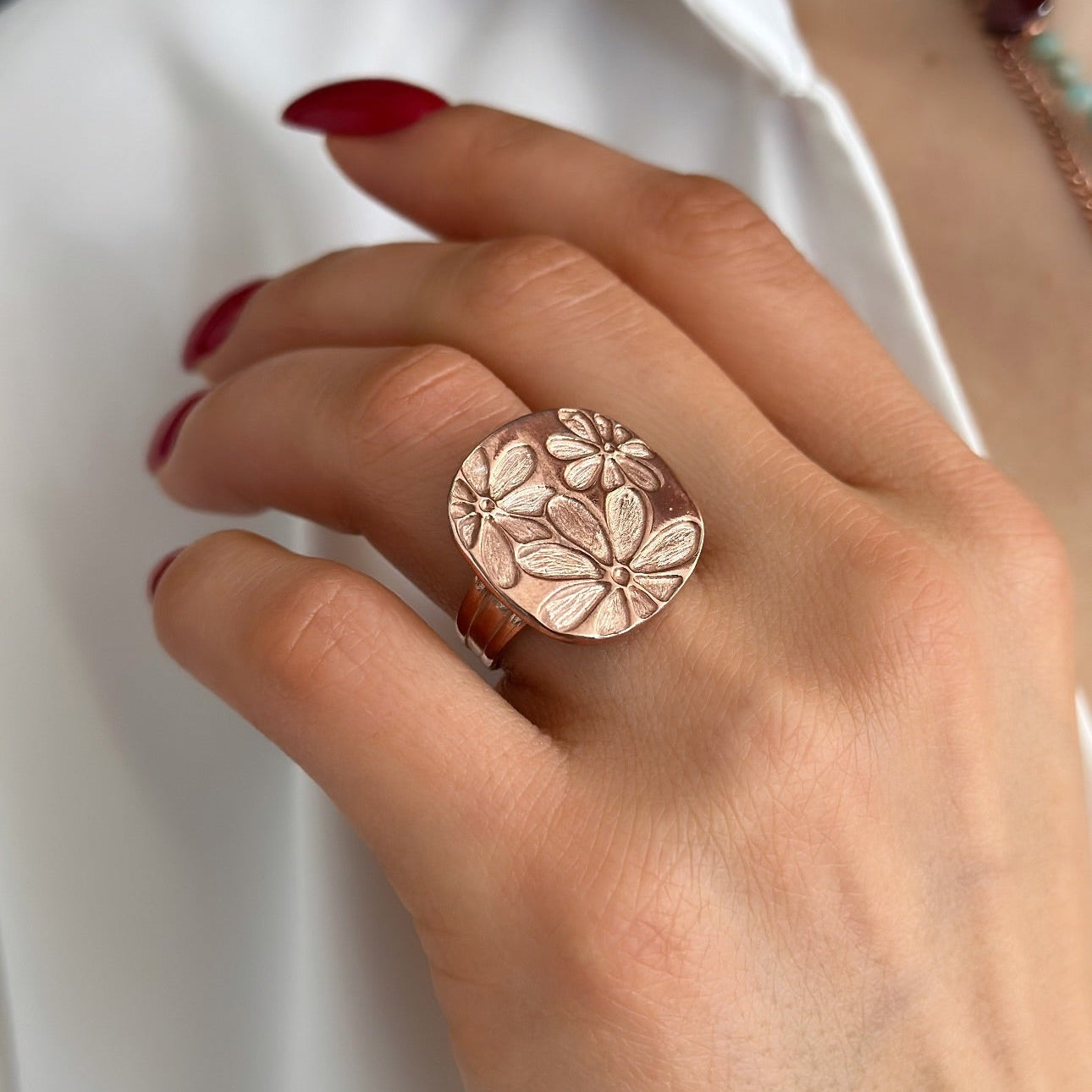 Flowers Sterling Silver Ring Rose Gold Plated