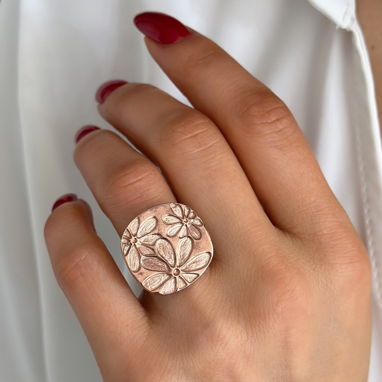 Flowers Sterling Silver Ring Rose Gold Plated