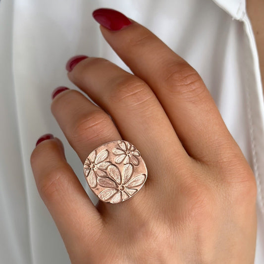 Flowers Sterling Silver Ring Rose Gold Plated