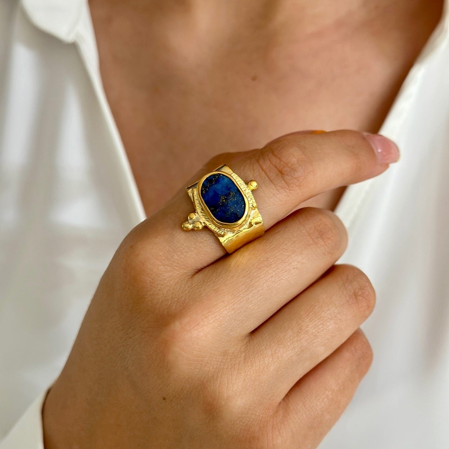 Lapis Lazuli Ring in Sterling Silver Gold Plated