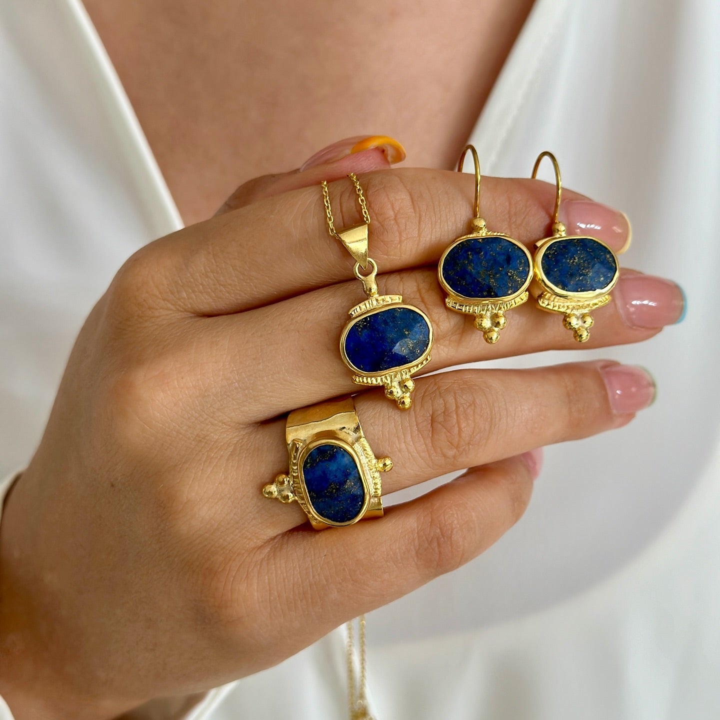 Lapis Lazuli Ring in Sterling Silver Gold Plated