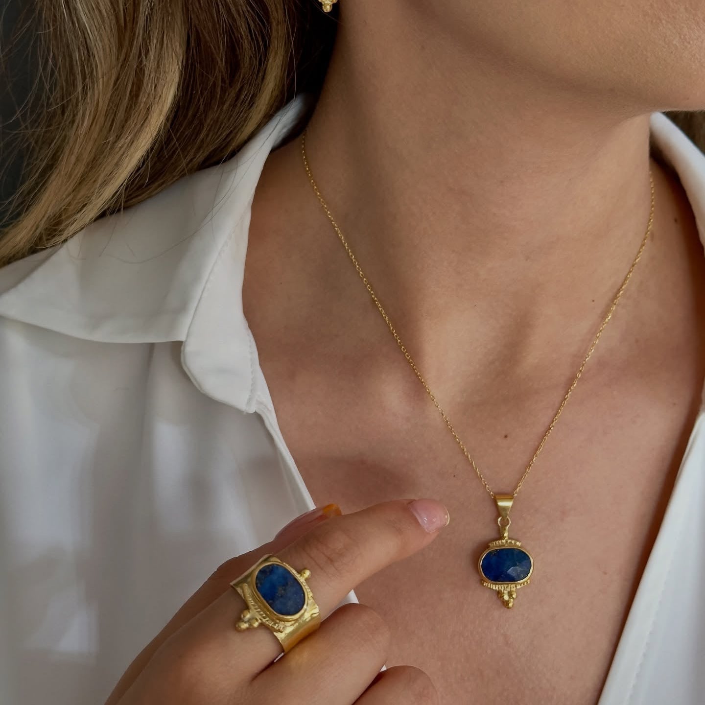 Lapis Lazuli Ring in Sterling Silver Gold Plated