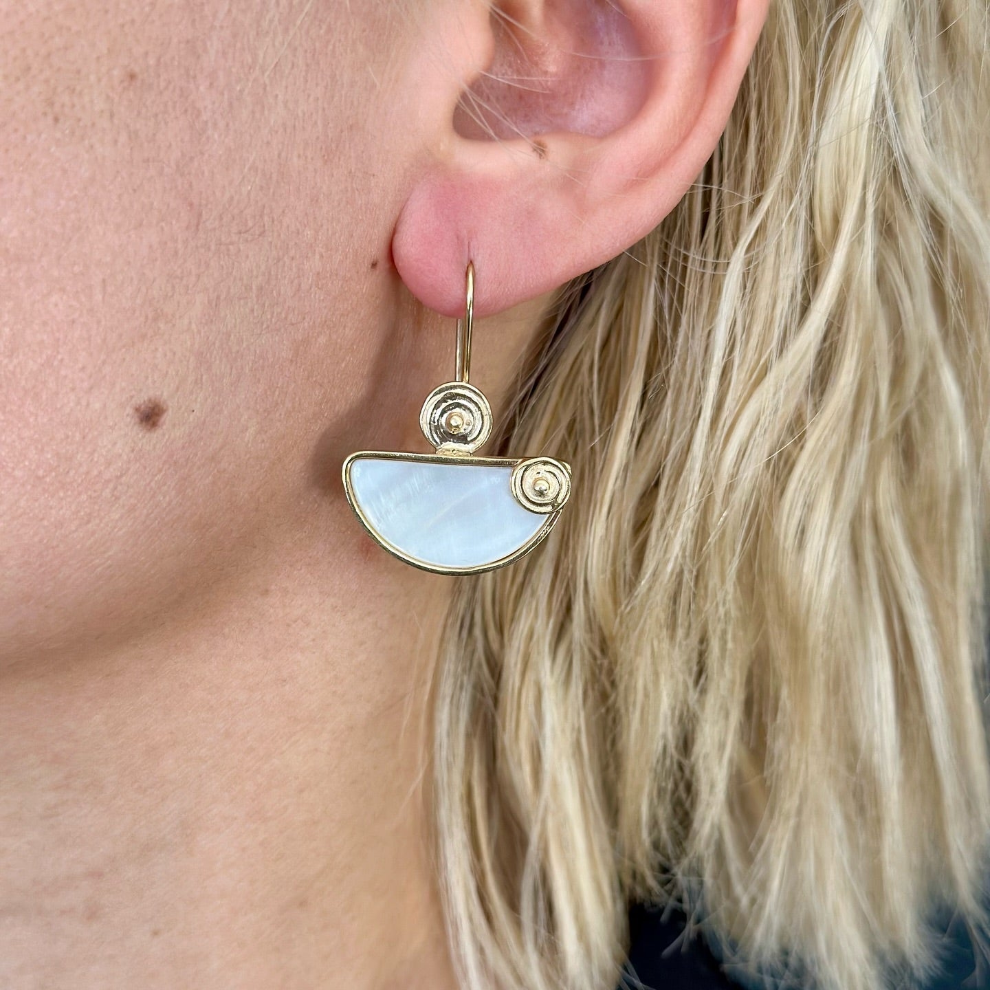 Mother of Pearl and Silver Spiral Earrings