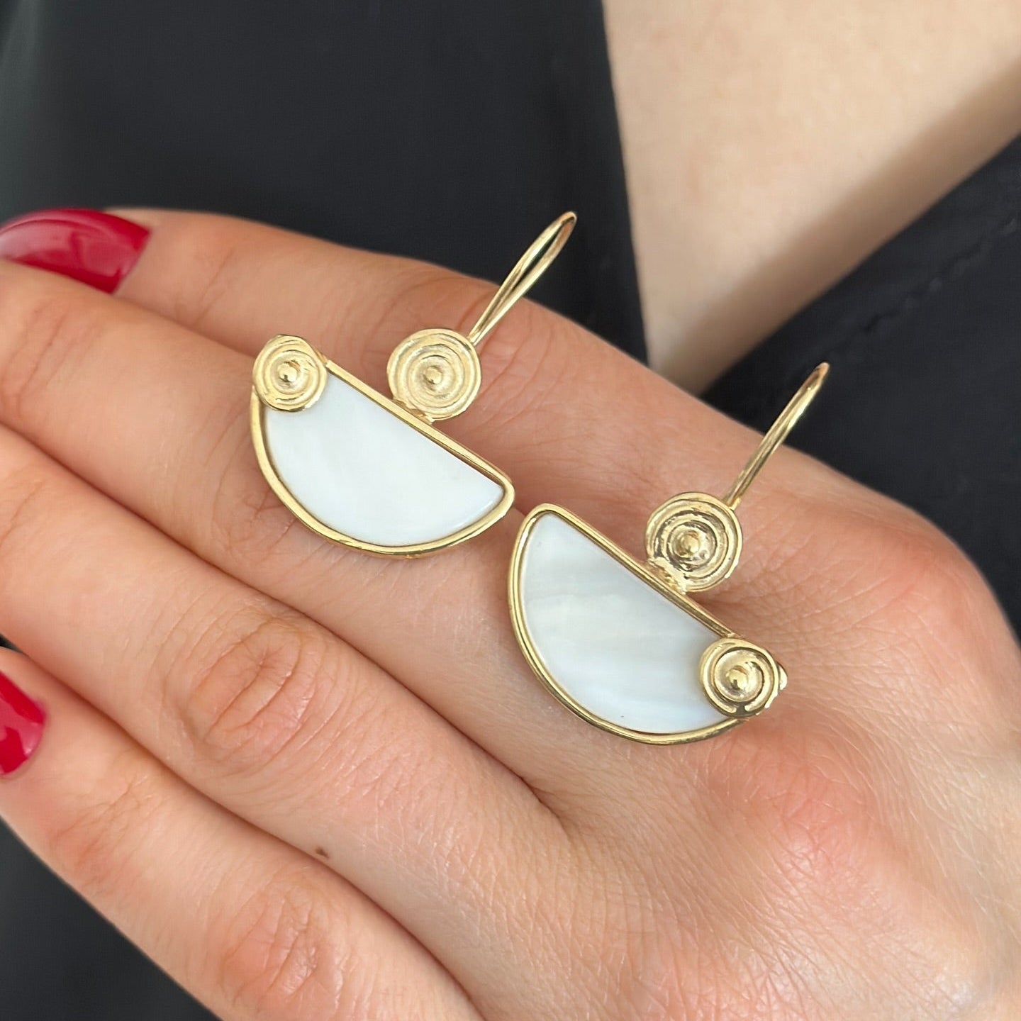 Mother of Pearl and Silver Spiral Earrings