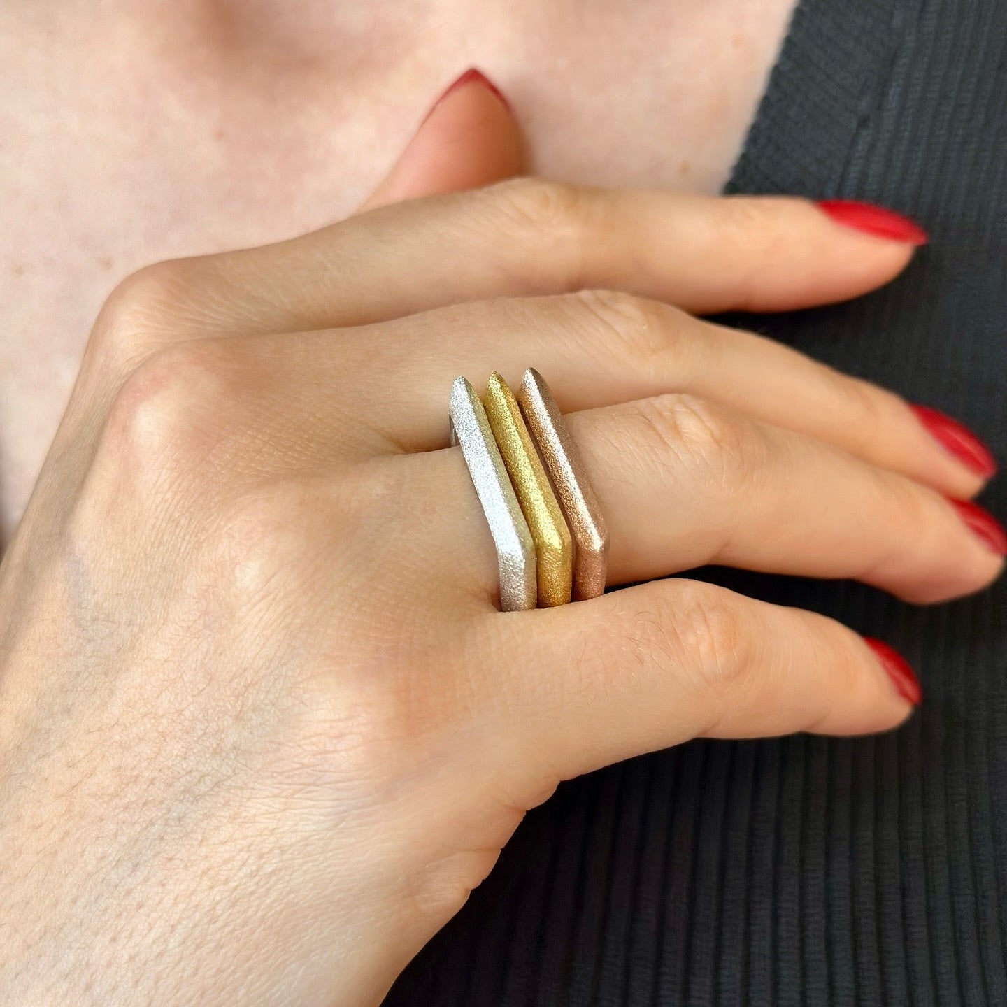 Geometric Stacking Rings in Sterling Silver, Gold and Rose Gold Plated