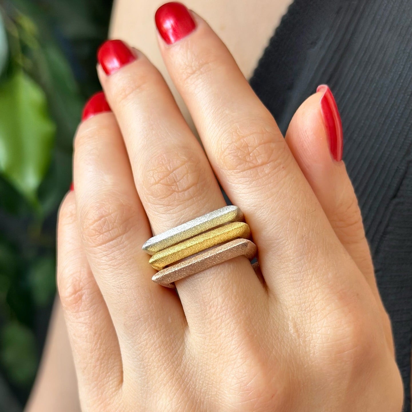 Geometric Stacking Rings in Sterling Silver, Gold and Rose Gold Plated