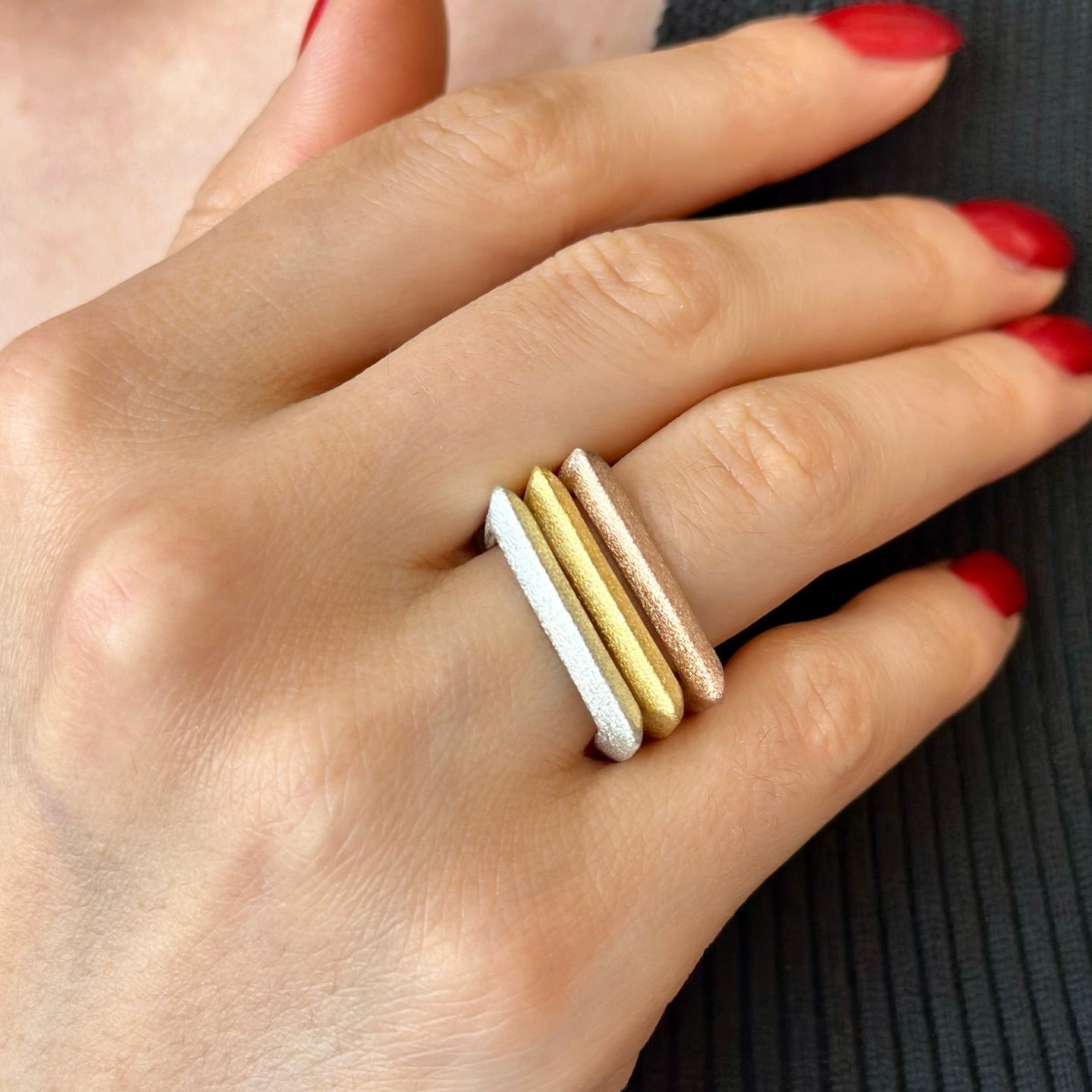 Geometric Stacking Rings in Sterling Silver, Gold and Rose Gold Plated