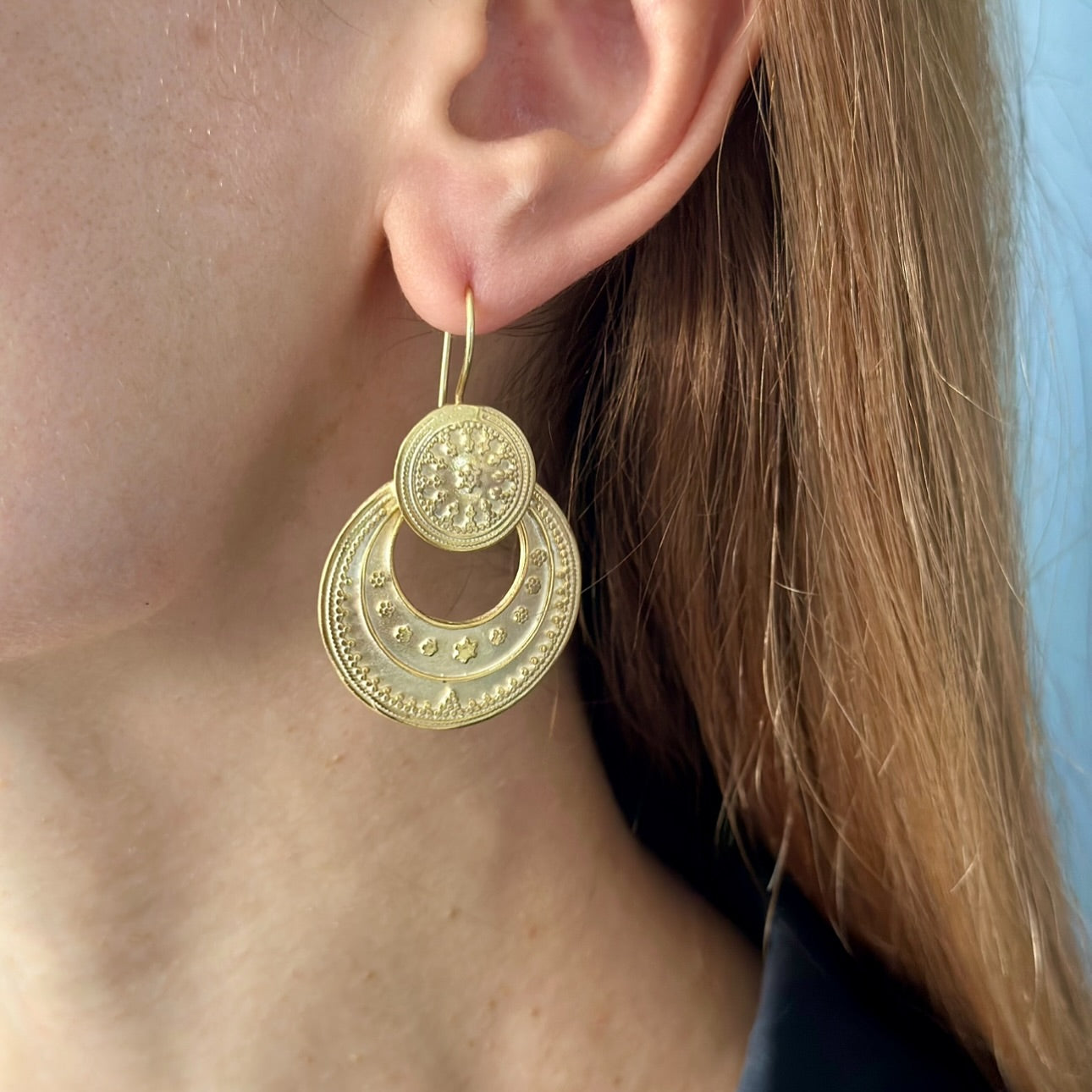 Circle Textured Gold Silver Earrings