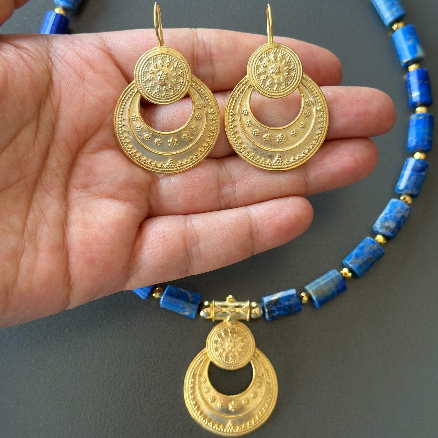 Circle Textured Gold Silver Earrings