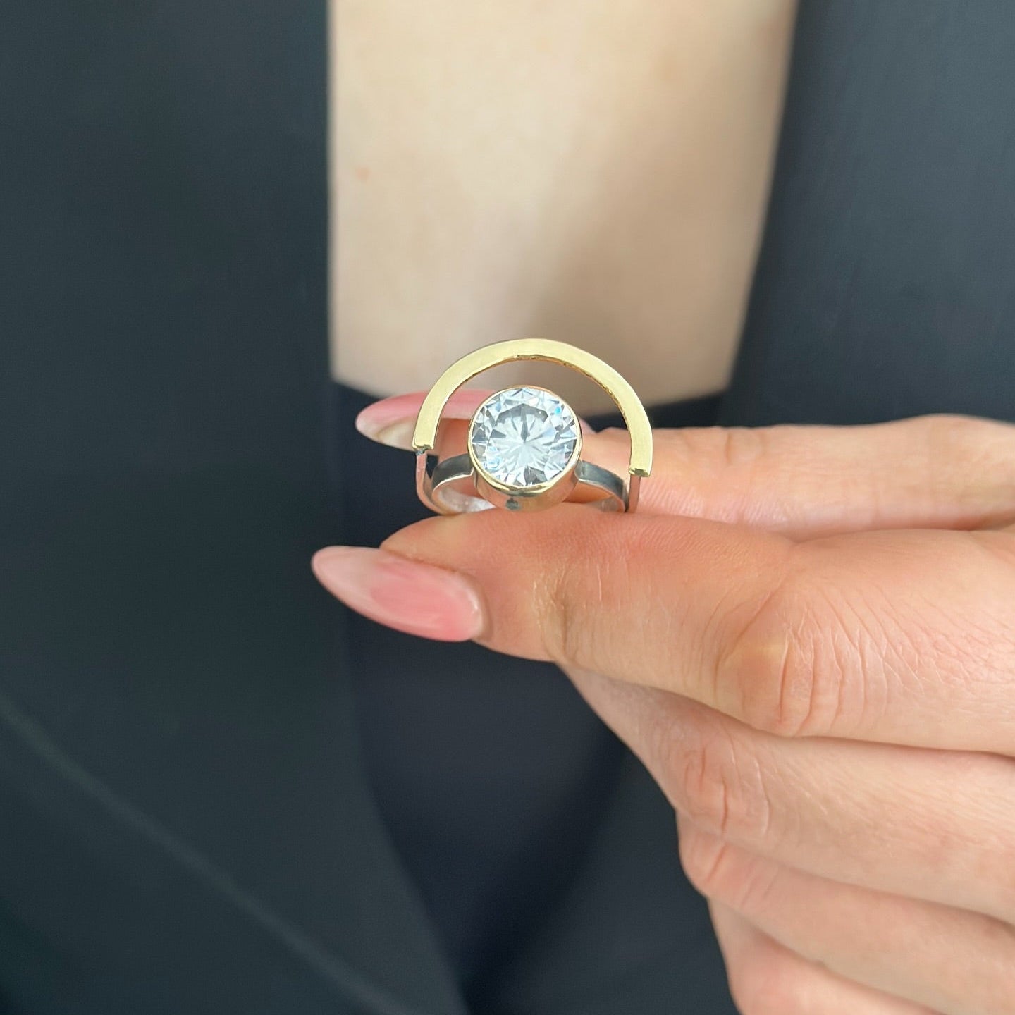 Two Tones Silver Ring with Zirconium