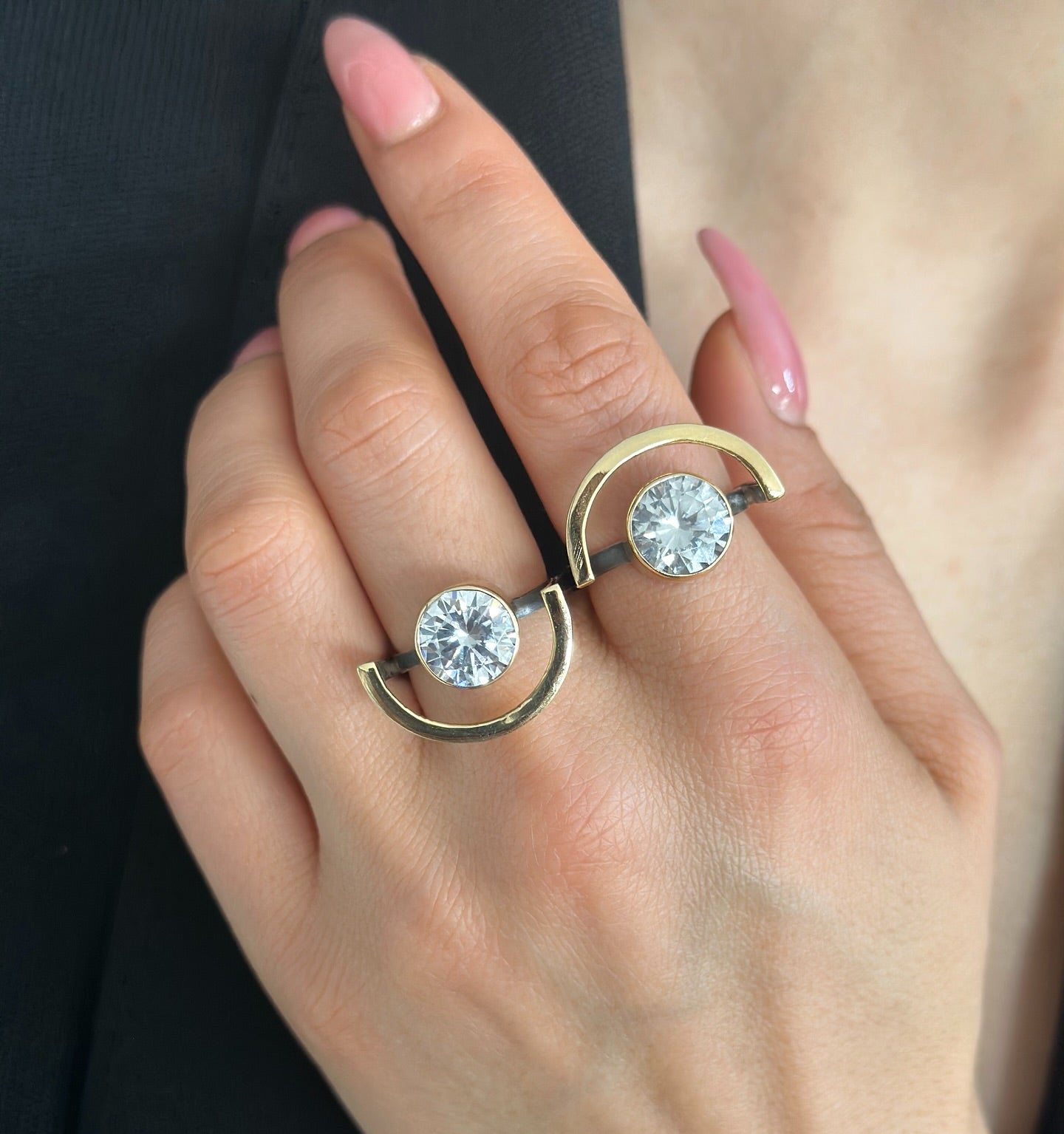 Two Tones Silver Ring with Zirconium