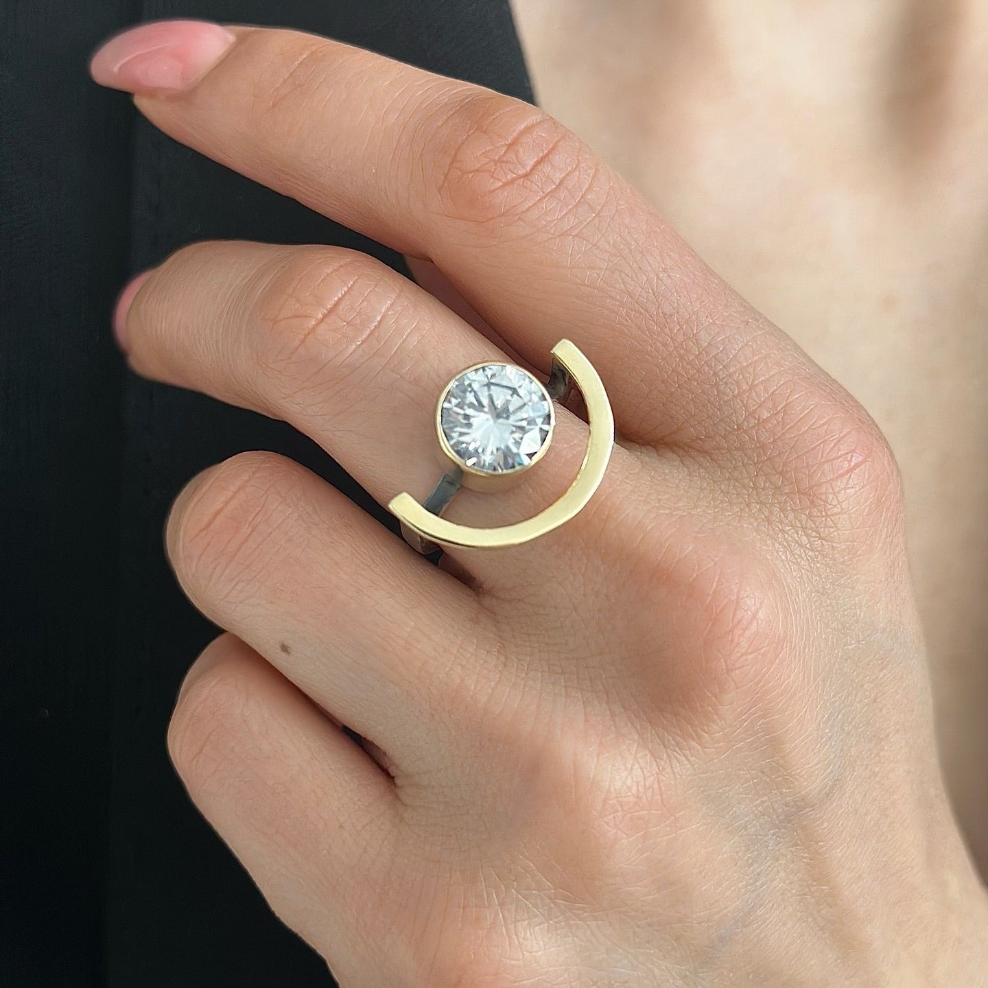 Two Tones Silver Ring with Zirconium