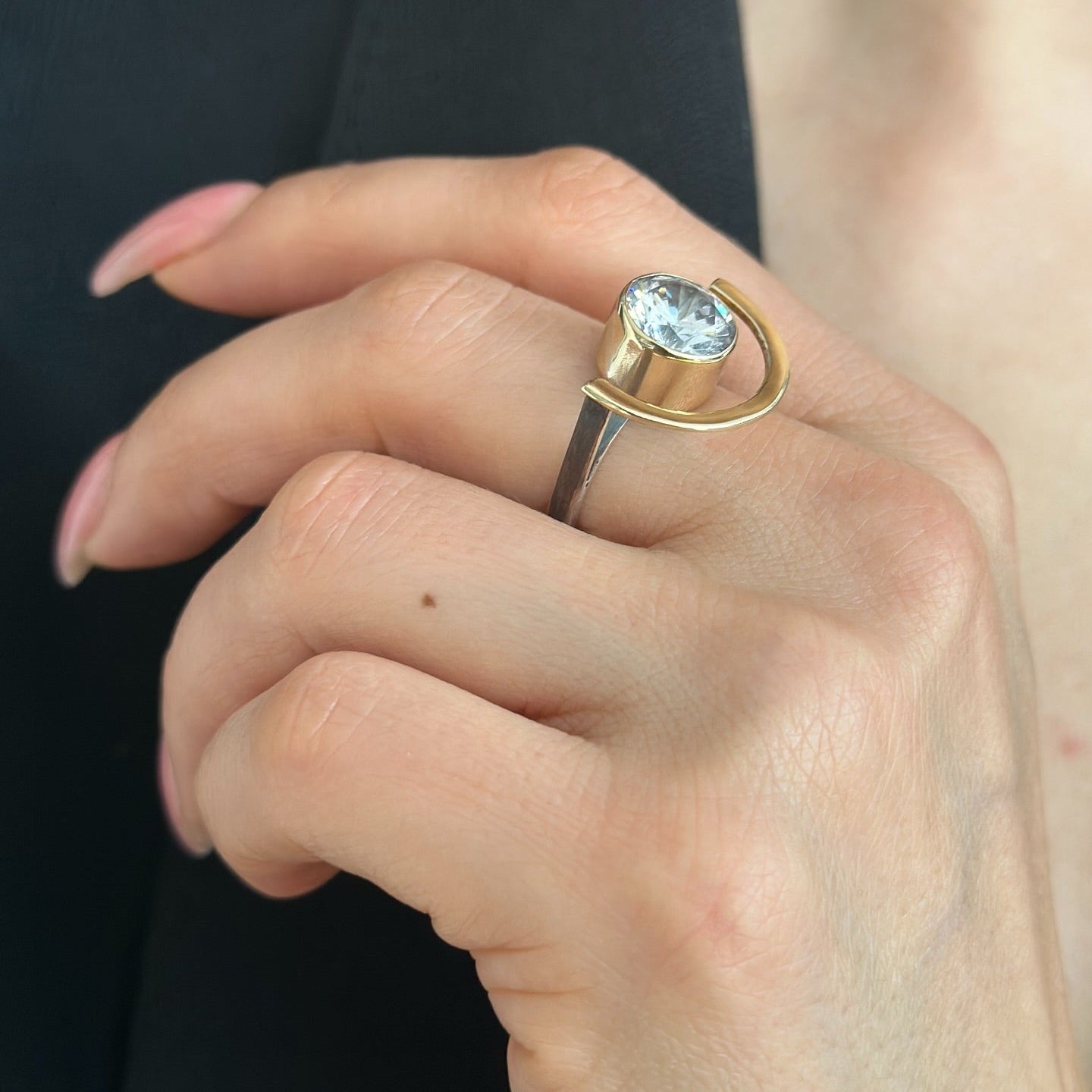 Two Tones Silver Ring with Zirconium