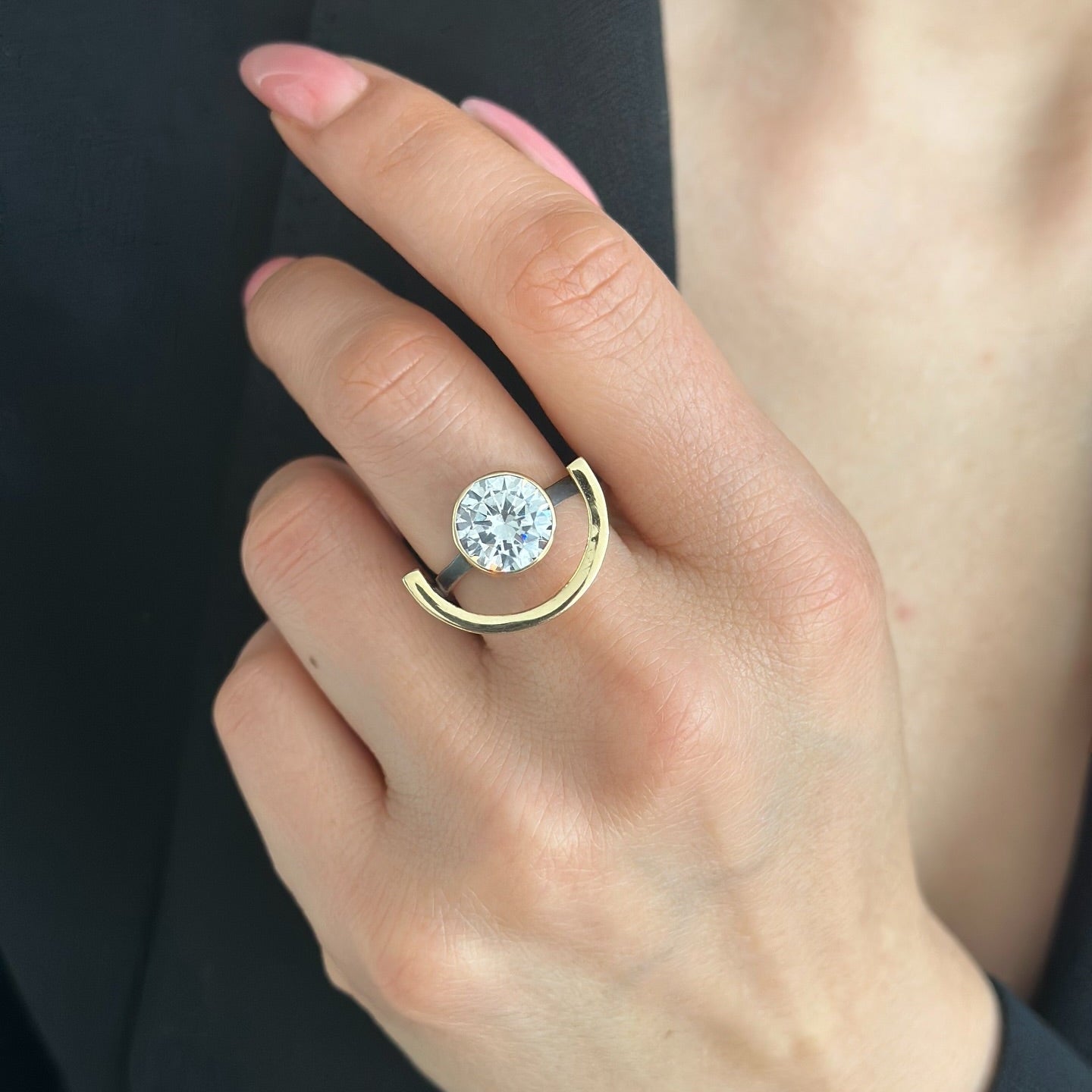 Two Tones Silver Ring with Zirconium