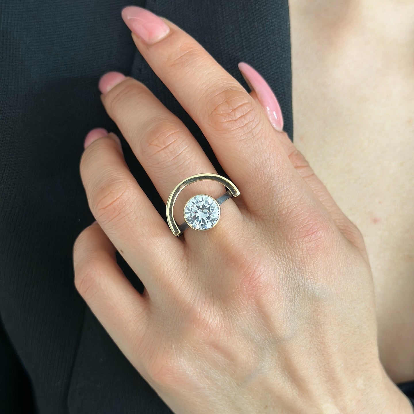 Two Tones Silver Ring with Zirconium