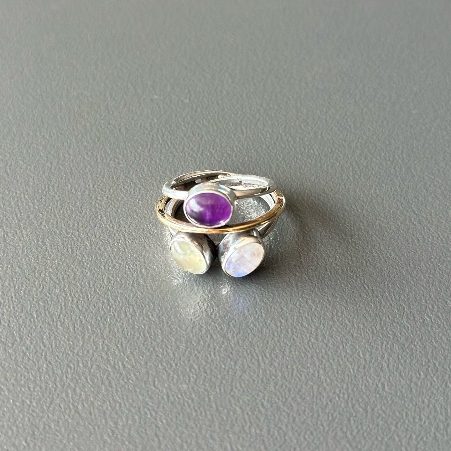 Moonstone, Labradorite & Amethyst Gemstone Ring