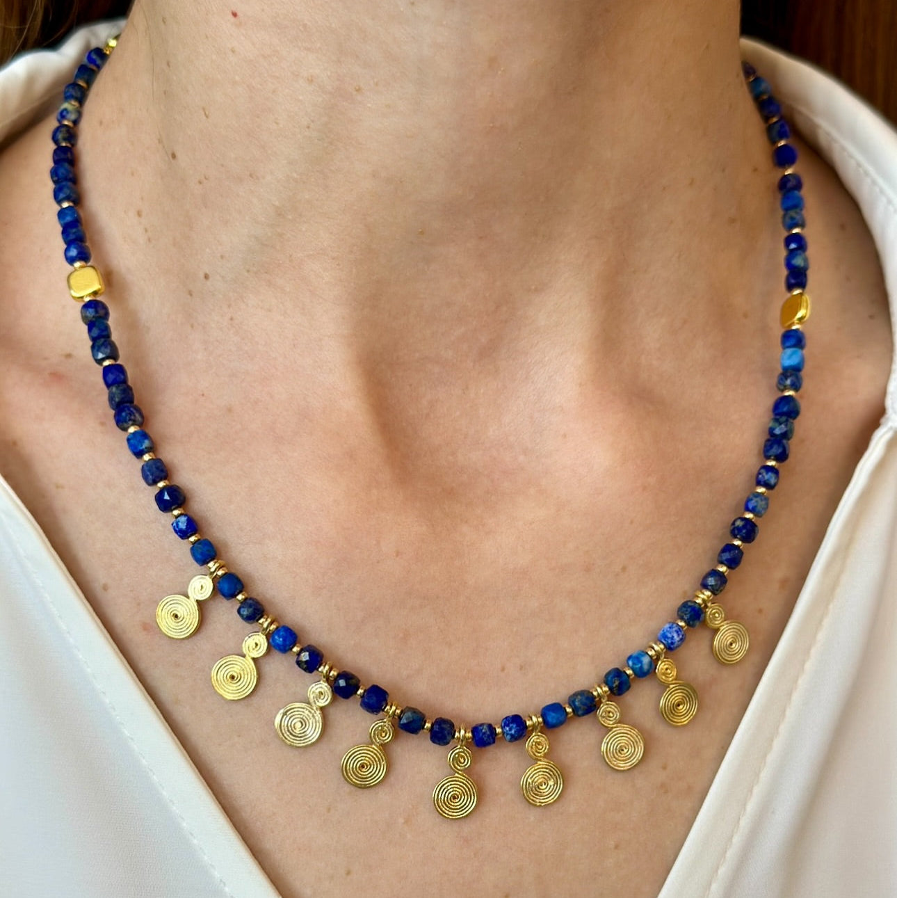 Lapis Lazuli Necklace with Gold Plated Charms