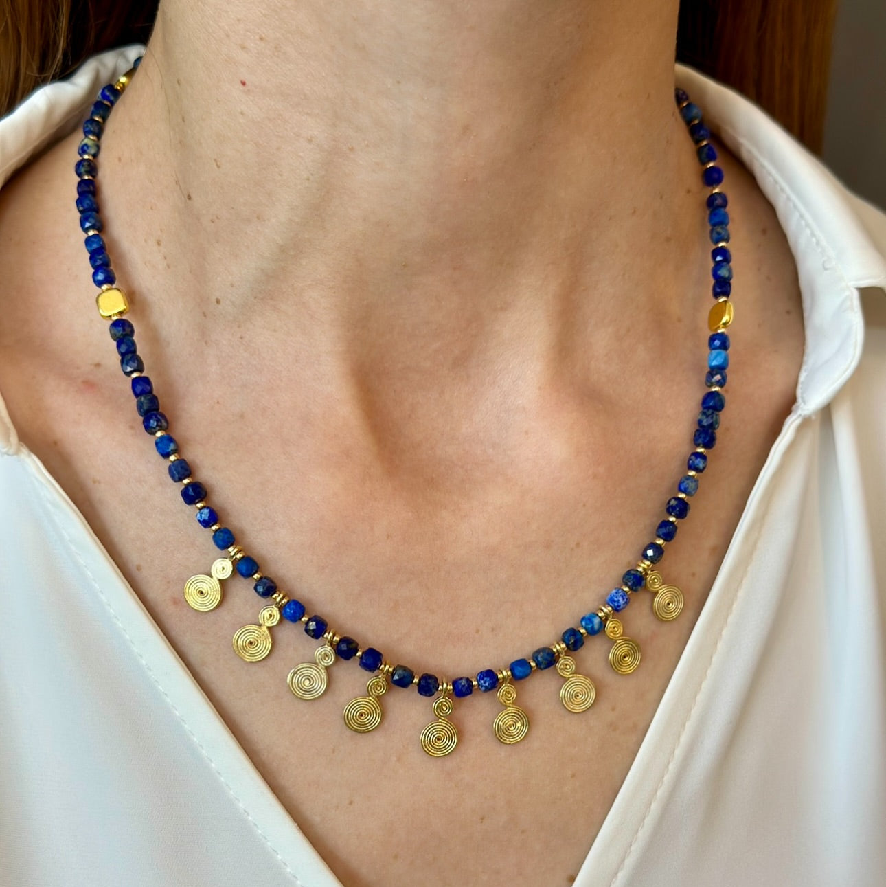 Lapis Lazuli Necklace with Gold Plated Charms