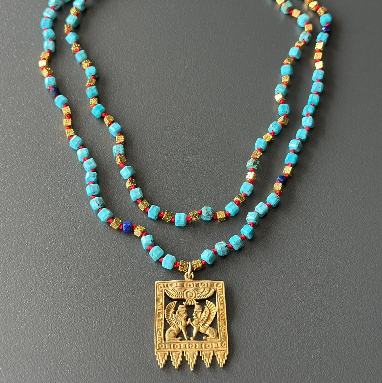 Mesopotamian Turquoise & Gold Layered Necklace