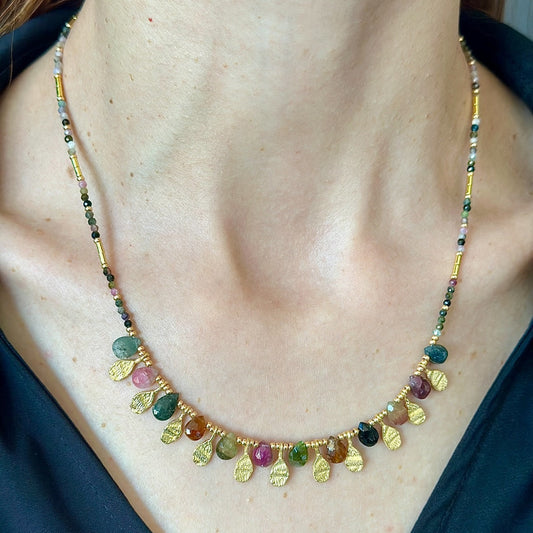 Tourmaline Statement Necklace in Sterling Silver Gold Plated
