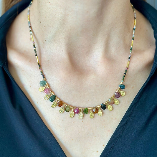 Tourmaline Statement Necklace in Sterling Silver Gold Plated