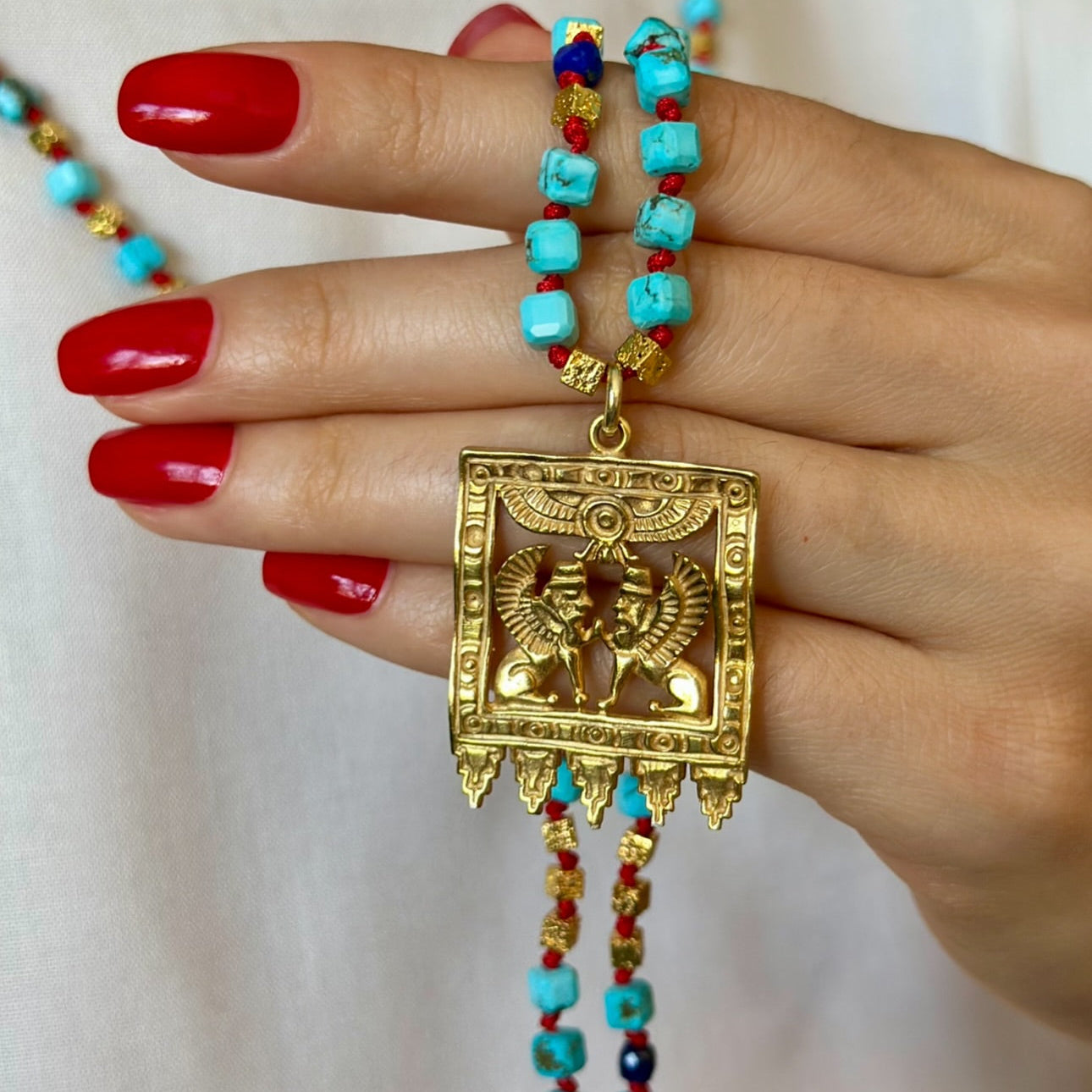 Mesopotamian Turquoise & Gold Layered Necklace