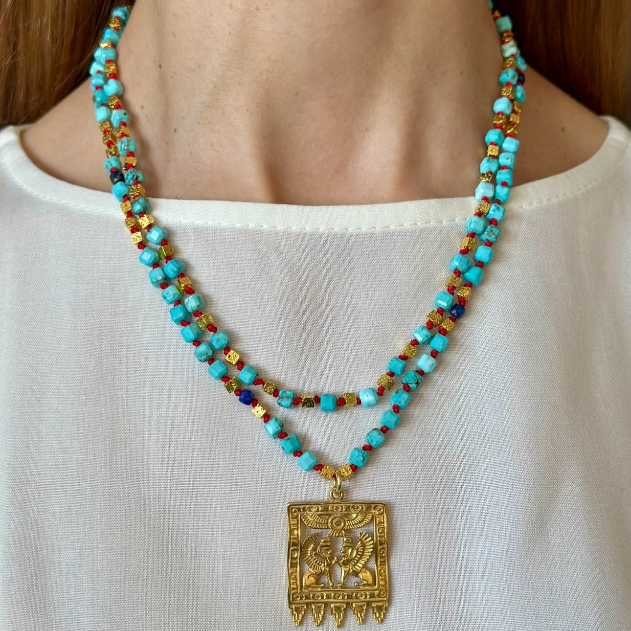 Mesopotamian Turquoise & Gold Layered Necklace