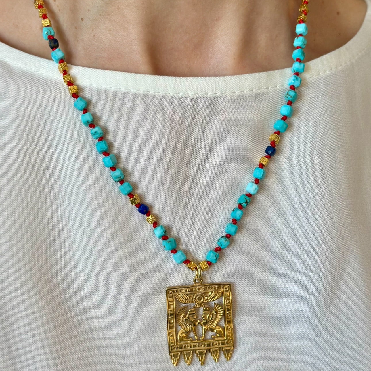 Mesopotamian Turquoise & Gold Layered Necklace