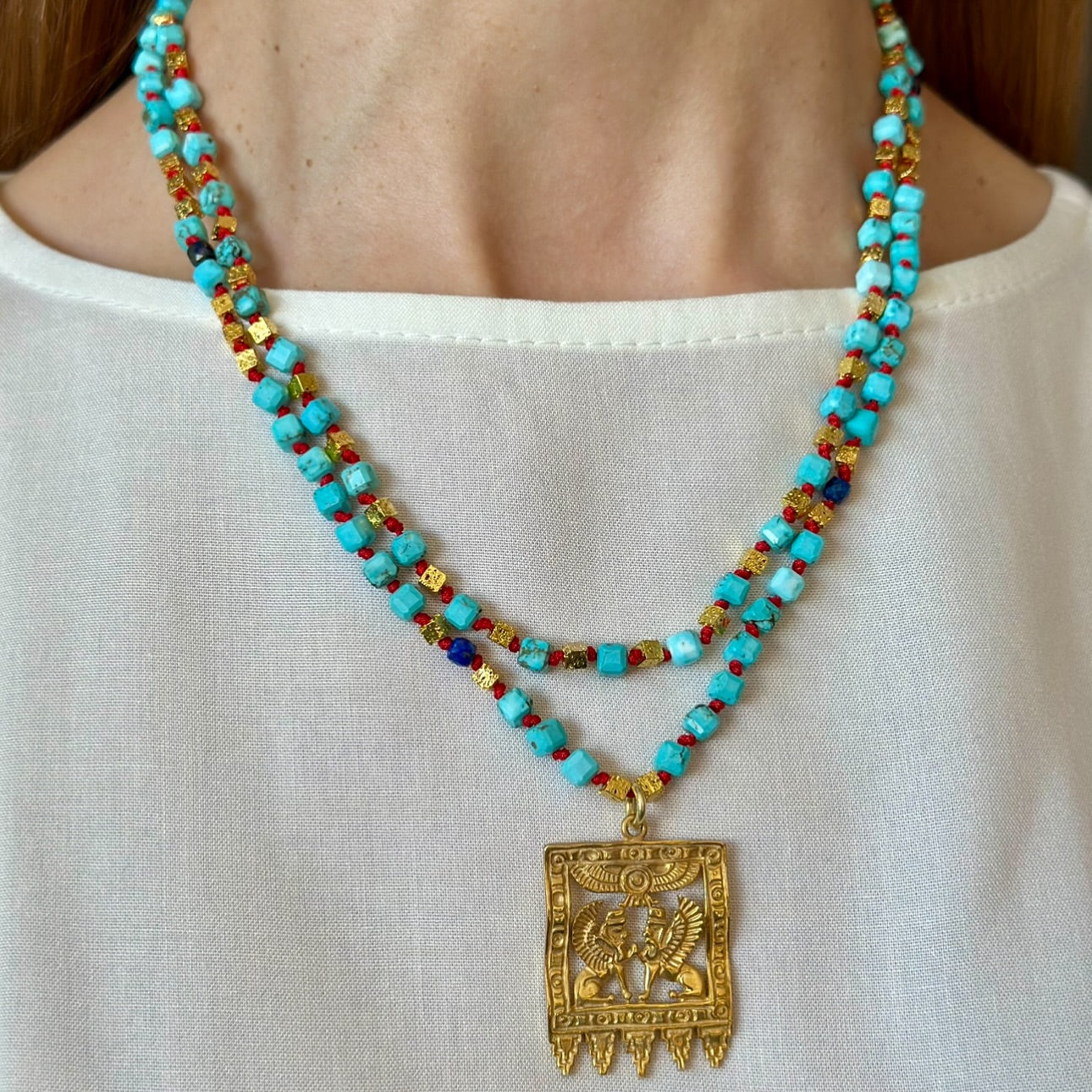 Mesopotamian Turquoise & Gold Layered Necklace