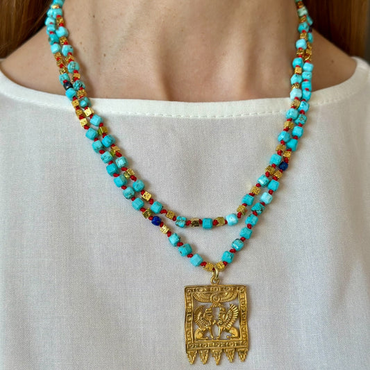 Mesopotamian Turquoise & Gold Layered Necklace