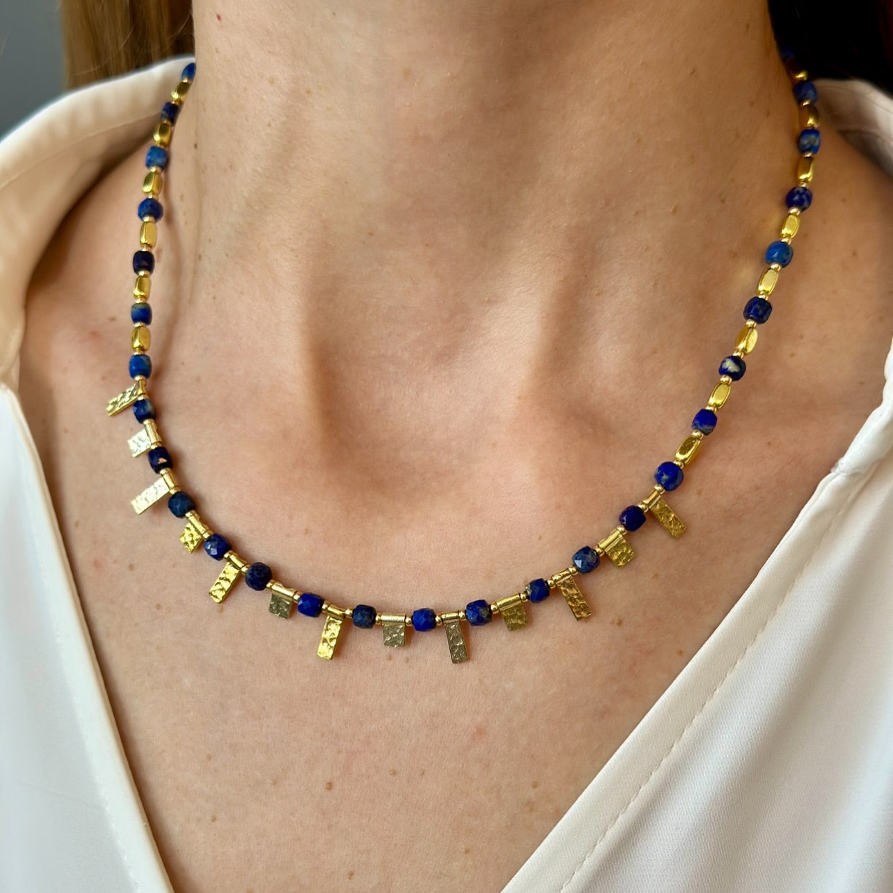 Lapis Lazuli Necklace with Gold Plated Silver Charms