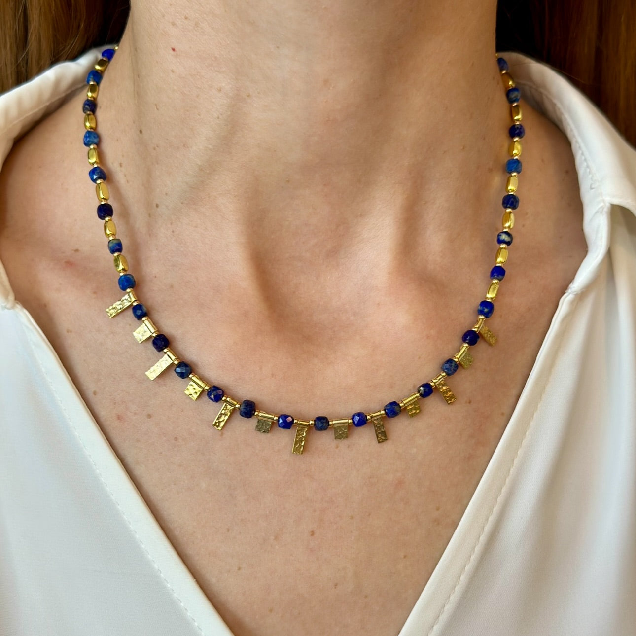 Lapis Lazuli Necklace with Gold Plated Silver Charms