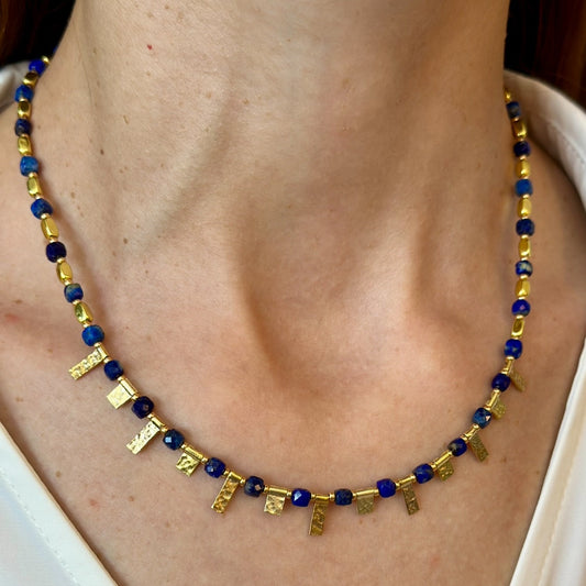 Lapis Lazuli Necklace with Gold Plated Silver Charms