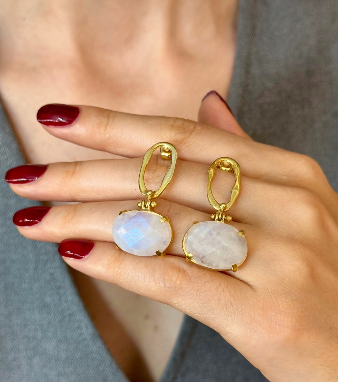 Moonstone Drop Earrings in Sterling Silver