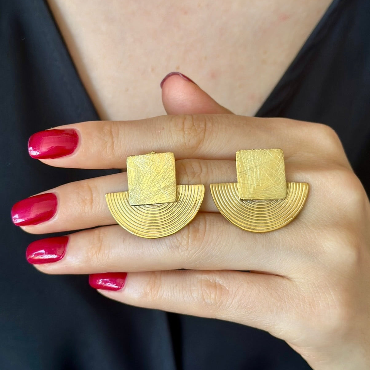 Geometric Gold Plated Silver Fan Earrings