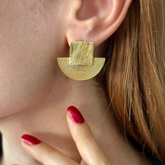 Geometric Gold Plated Silver Fan Earrings