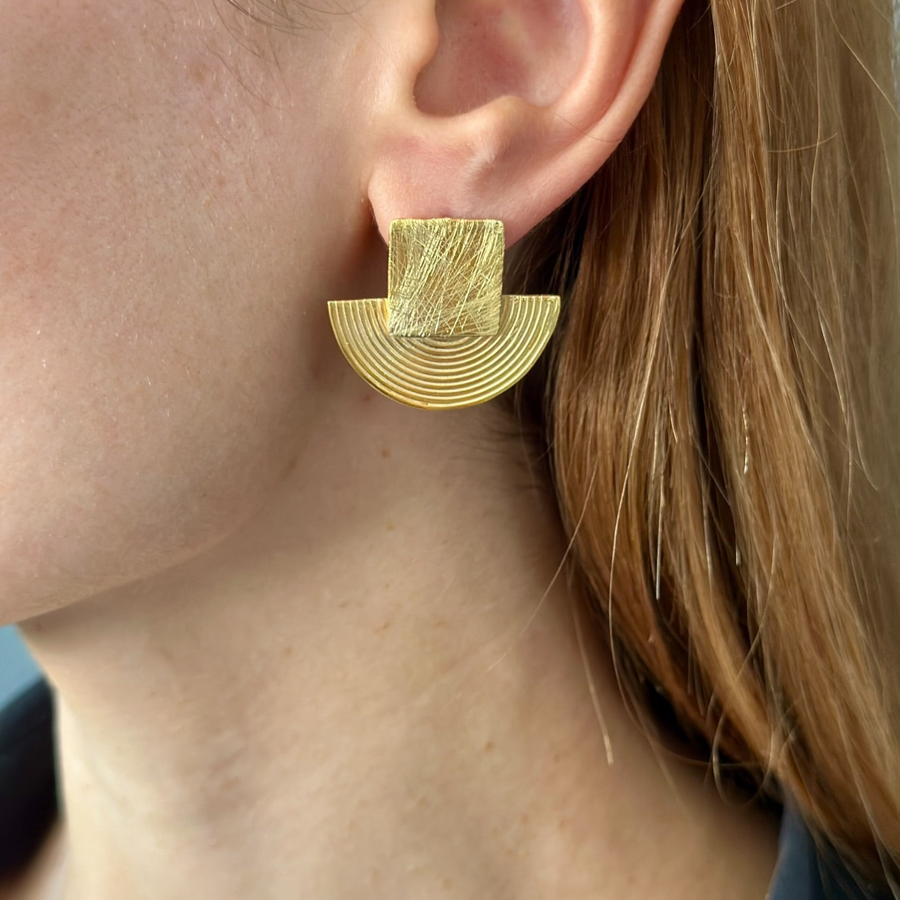 Geometric Gold Plated Silver Fan Earrings