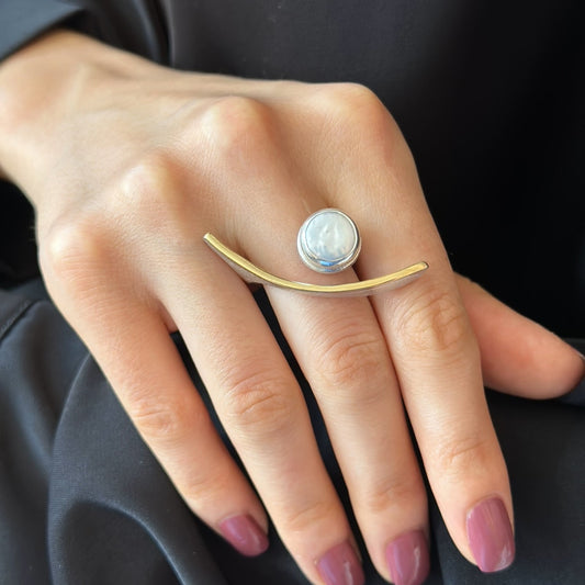 Silver Curve Ring with Pearl