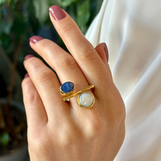 Kyanite and Mother of Pearl Open Ring