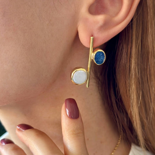 Kyanite and Pearl Bar Earrings