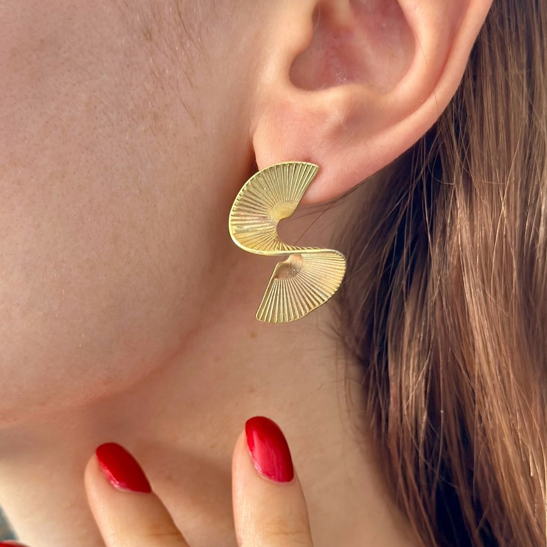 Twisted Fan Earrings, Gold Plated Sterling Silver