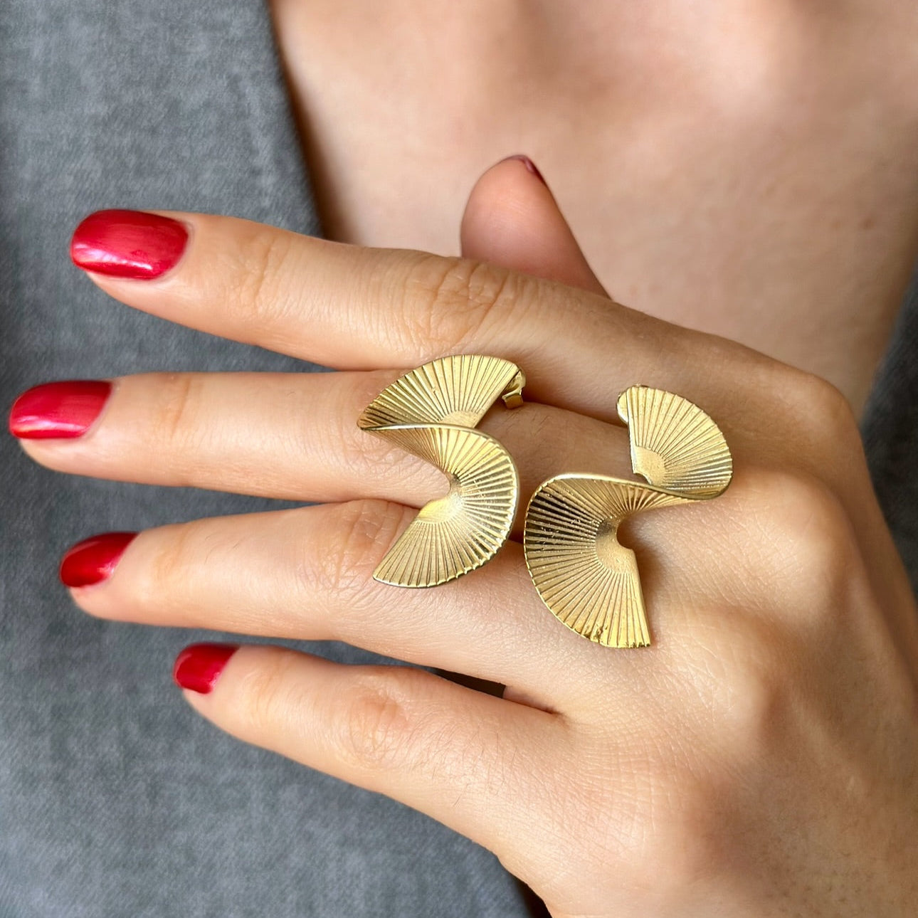 Twisted Fan Earrings, Gold Plated Sterling Silver