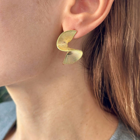 Twisted Fan Earrings, Gold Plated Sterling Silver