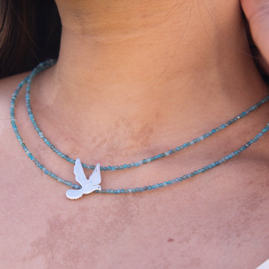 Apatite Gemstone Bird Necklace - 925 Sterling Silver