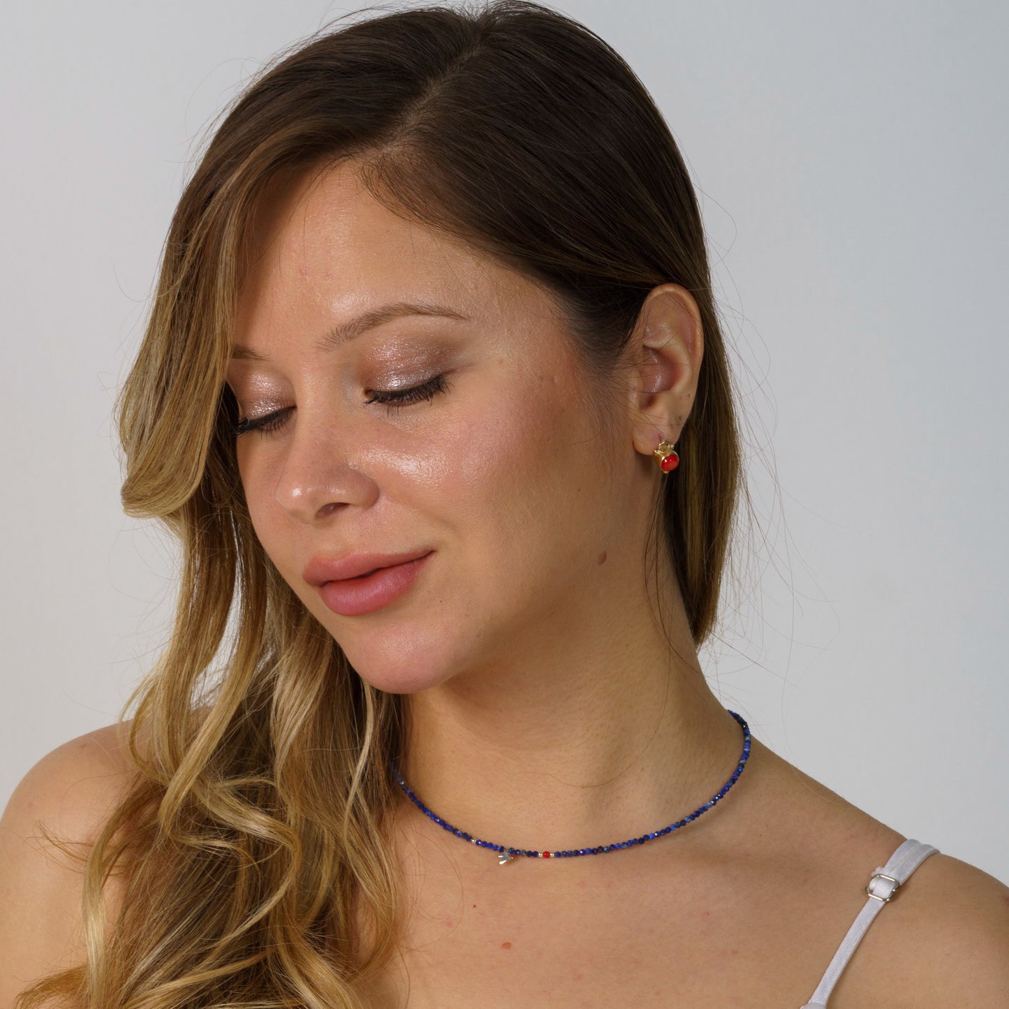 Minimal Lapis Lazuli Gemstone Necklace with Silver Bird Pendant
