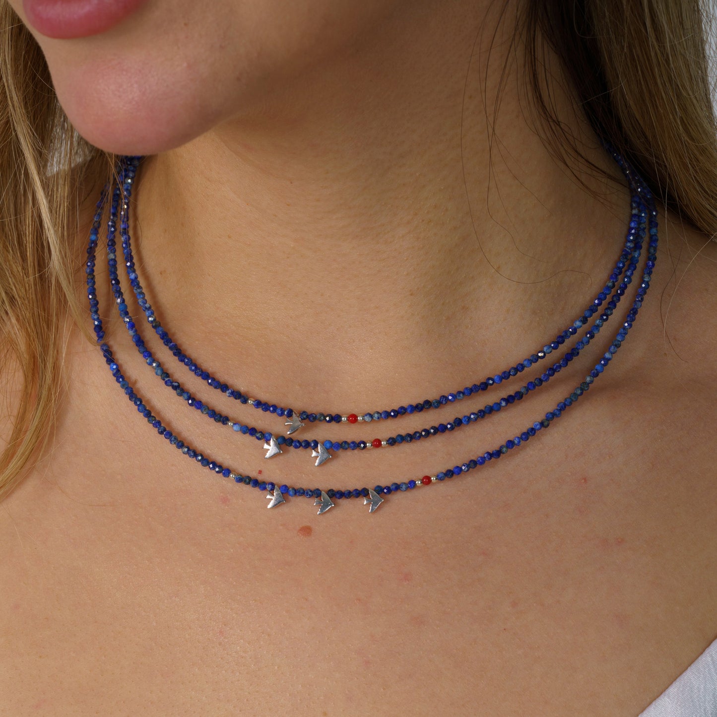 Minimal Lapis Lazuli Gemstone Necklace with Silver Bird Pendant
