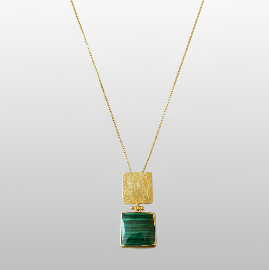 Malachite Square Pendant Necklace