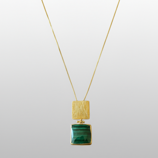 Malachite Square Pendant Necklace